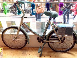 Yarn Bombed Bicycle in Amsterdam Yarn Shop